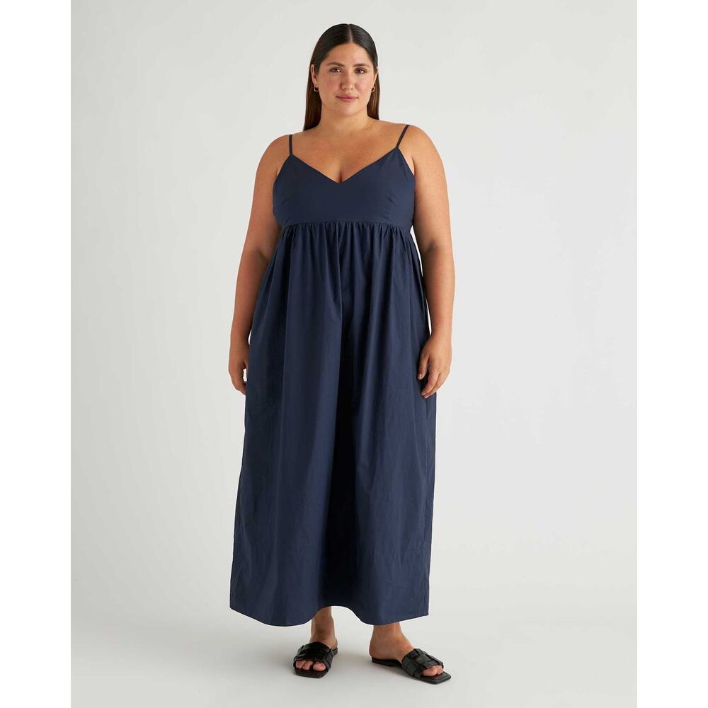 NWT Quince 100% Organic Cotton Sleeveless Maxi Dress Navy M